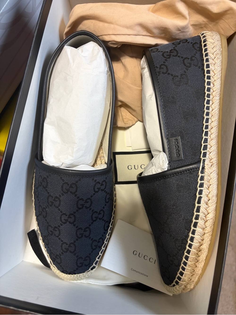 Gucci Women Black GG Canvas Espadrilles with Jute Sole